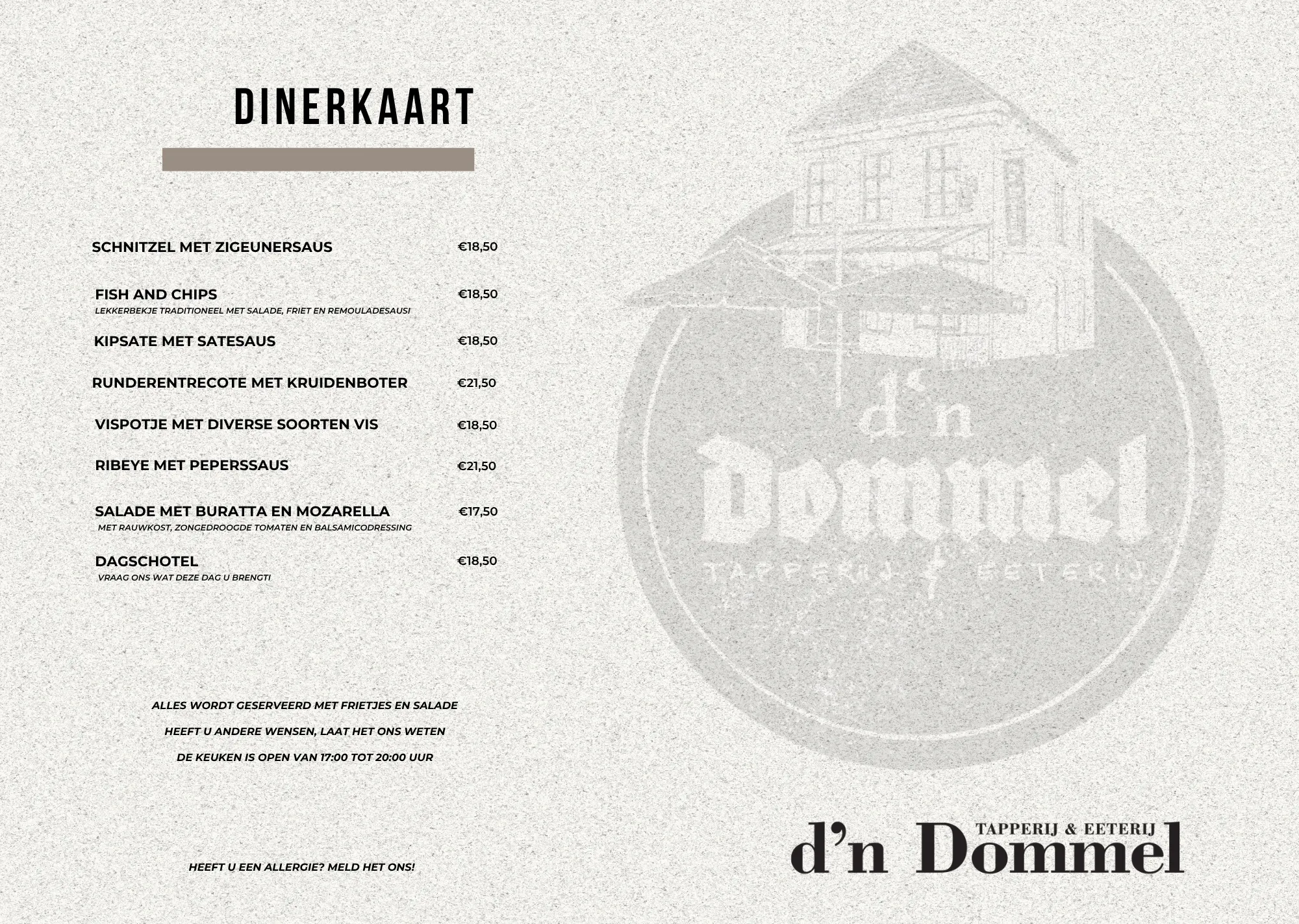 Dinerkaart D'n Dommel